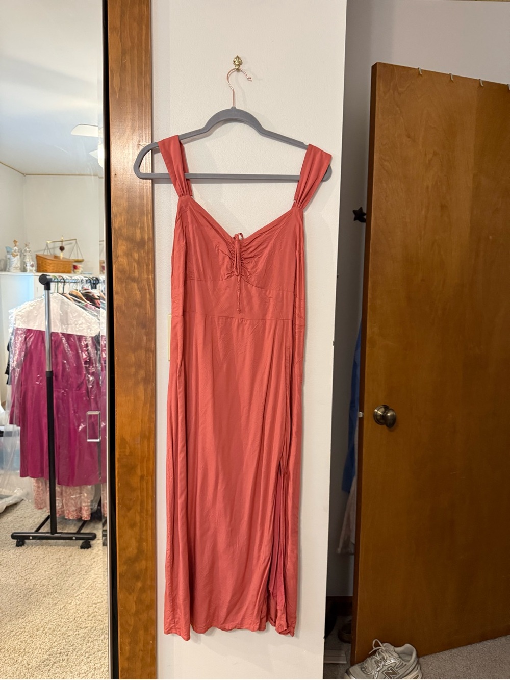 Abercrombie & Fitch Coral Maxi Dress with Tie Detail
